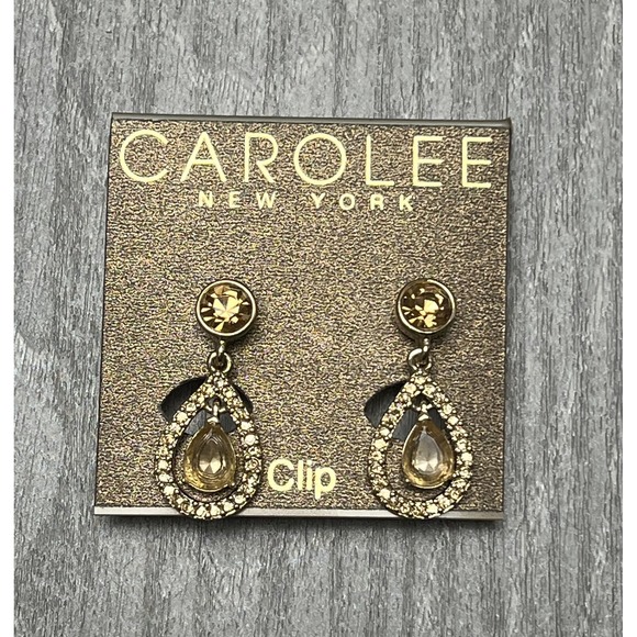 CAROLEE NEW YORK Jewelry - CAROLEE NEW YORK Gold Tone Champagne Crystal Dangle Clip-On Earrings Fashion